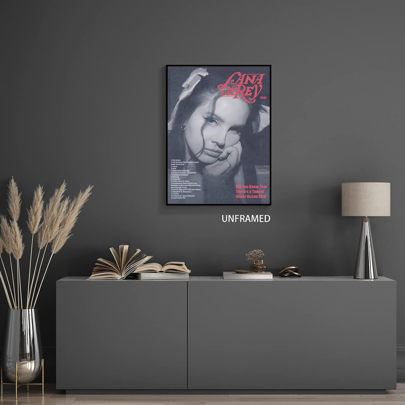 Lana Del Rey Musical Poster for Aesthetic Room with The Phrase "Did You Know Theres A Tunne" Vinyl Fabric Wall Poster & Pop Retro Music Party Prints, Black/White