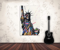 Yatsen Bridge Graffiti Living Room Statue of Liberty Print Picture Colourful Banksy Style Framed Canvas Wall Art, White