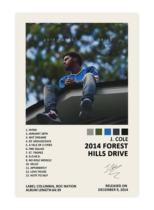 YGULC 12 x 18-Inch Unframed Canvas J Cole 2014 forest Hills Drive Music Album Cover Signed Limited Poster Wall Art, Multicolour