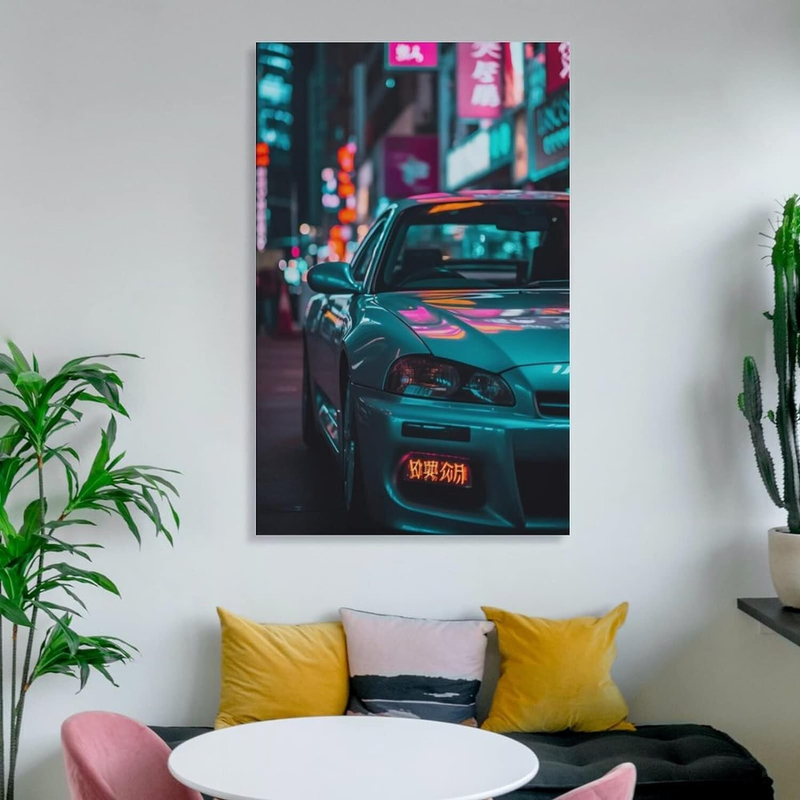 Pazo JDM S2000 Sports Tokyo Drift Retro Street Neon Night Races Poster Hanger Frame Hanging Canvas Posters Painting for Mural Decor Room, Multicolour