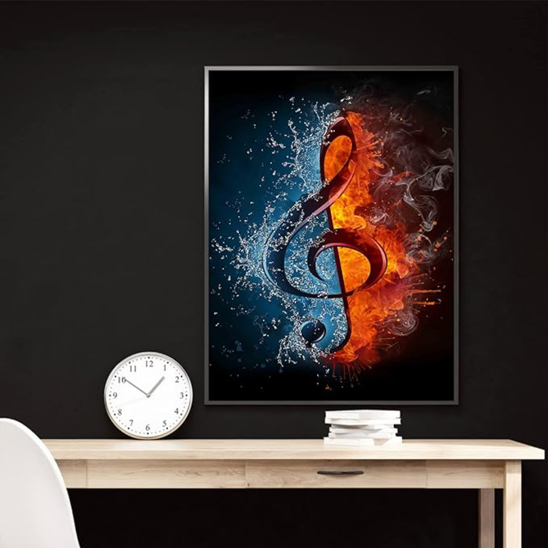 Lakexinmart Music Note Treble Clef Water & Fire Instrument Series Picture Prints Canvas Poster, Multicolour