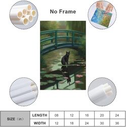 Lonone Poster Mural Frame Hanger Posters Animal Cat Sitting On A Lotus Cute Bridge, 12 x 18 inch, Multicolour