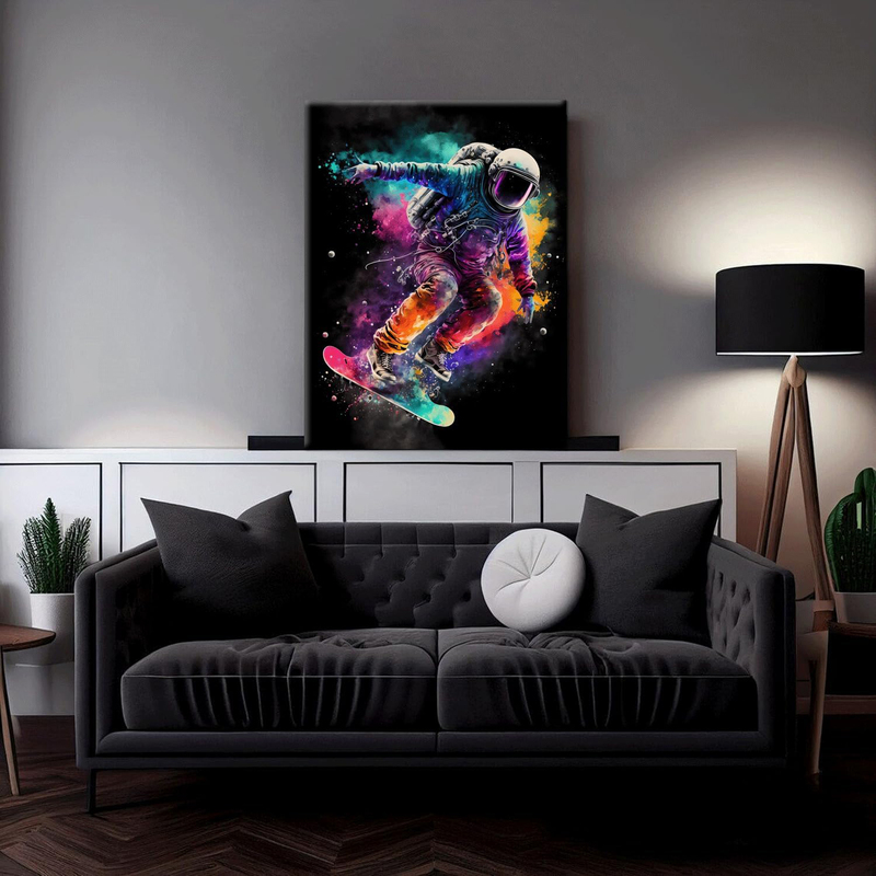 RVRBKTS Framed Astronaut Wall Art Space Pop Culture Graffiti Street Art Painting Pictures, Multicolour