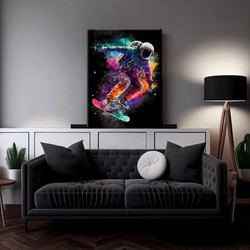 RVRBKTS Framed Astronaut Wall Art Space Pop Culture Graffiti Street Art Painting Pictures, Multicolour