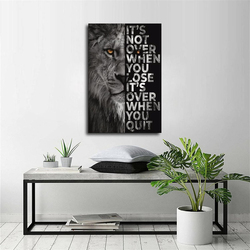 HHGaoArt 16 x 24-Inch Unframed Canvas Motivational Quote Lion "Its Not Over When You Lose Its Over When You Quit" Poster Wall Art, Multicolour
