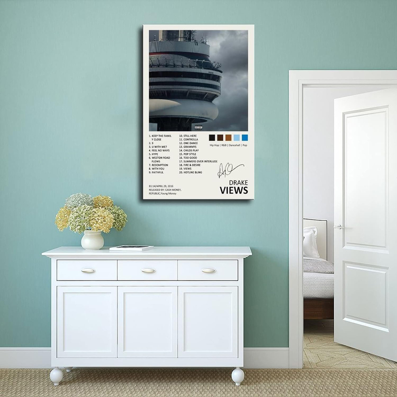 Ygulc Drake Poster Views Music Album Cover Signed Limited Edition Canvas Poster, 40 x 60cm, Multicolour