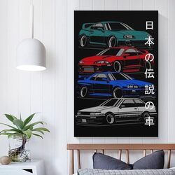 Japanese Car Poster Canvas Painting Wall Art Poster, 12 x 18 inch, Multicolour