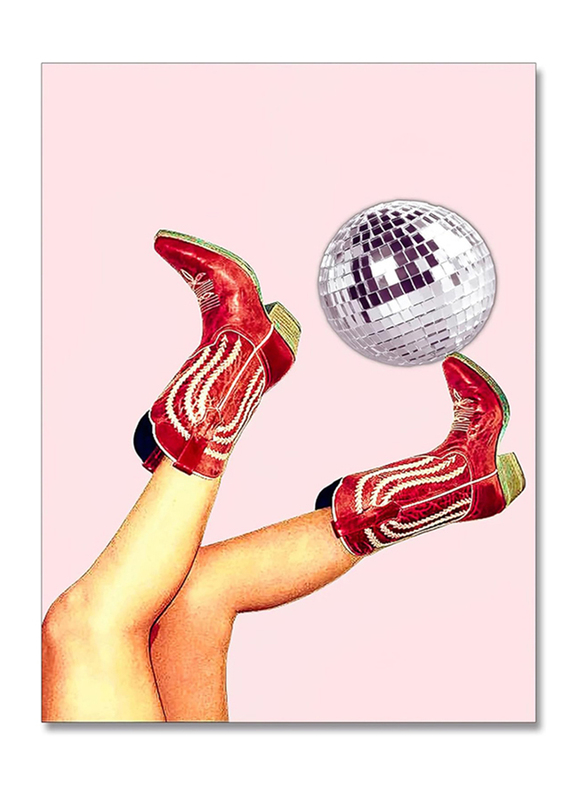 Vintage Disco Ball Print Poster Cowgirl Boot Print Trendy Western Wall Art Aesthetics Girly Unframed, 16 x 24, Multicolour