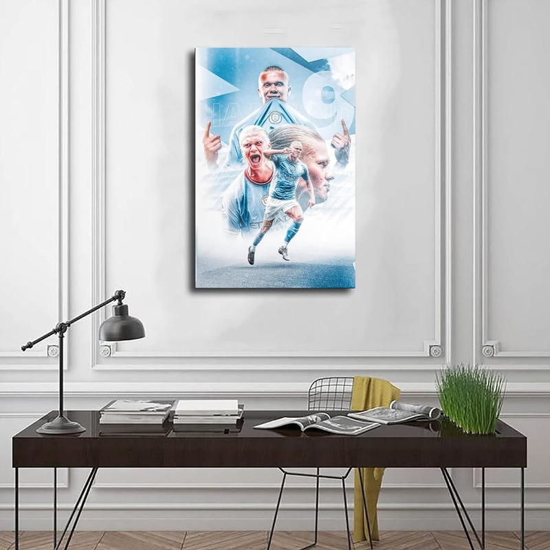 Pakids Erling Haaland Man City Soccer Canvas Poster, 16 x 24-inch, Multicolour