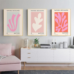 YUWONDESS Henri Matisse Prints Abstract Pink Leaf Painting Matisse Exhibition Poster Abstract Art Prints Aesthetic Pictures on Canvas, Pink