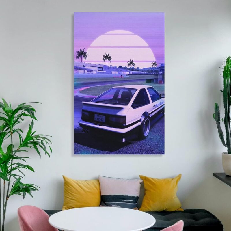 Alukap 90s Ae86 Vaporwave Jdm Car Family Decorative Painting Wall Art Canvas Poster, 12 x 18 inch, Purple/Black