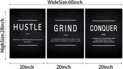 Cbaipy Inspirational Quotes Grind Hustle Wall Art Canvas, 71 x 50cm, 3 Piece, Black/White