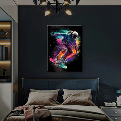 RVRBKTS Framed Astronaut Wall Art Space Pop Culture Graffiti Street Art Painting Pictures, Multicolour