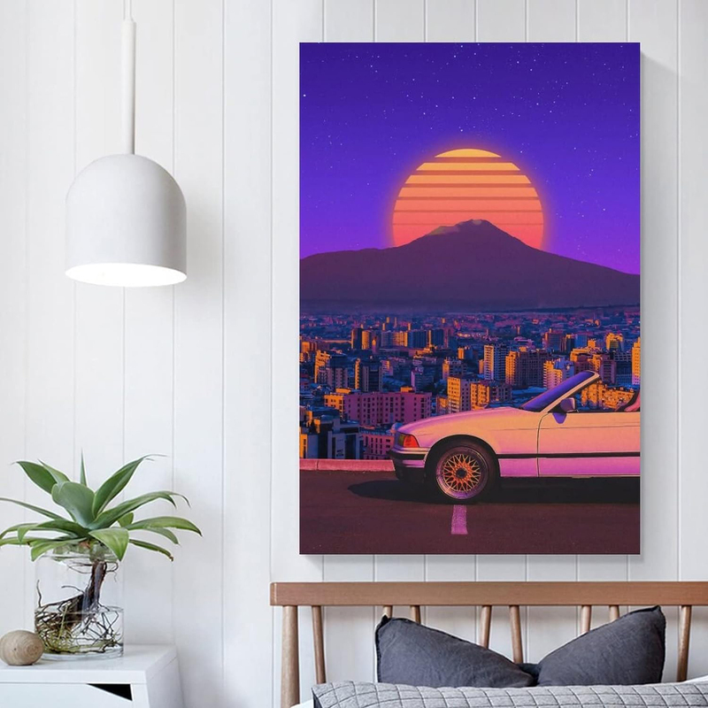 Art City Jdm Classic Cars Poster Sunset Canvas Wall Art, Multicolour