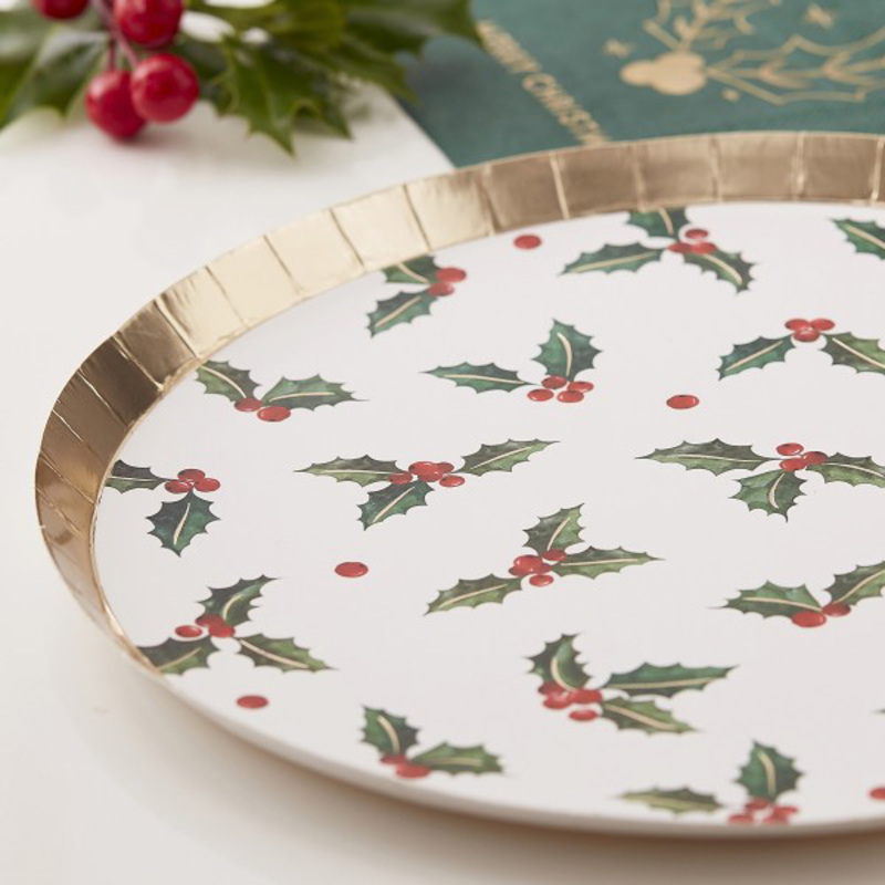 8 Pieces Holly Leaf Foiled Paper Plate, White