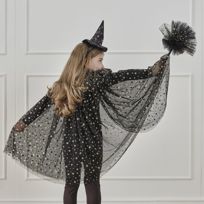 Witch Black & Gold Star Cape