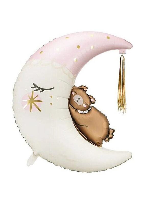 

PartyDeco Teddy Bear On The Moon Foil Balloon, 80 x 98cm, Pink