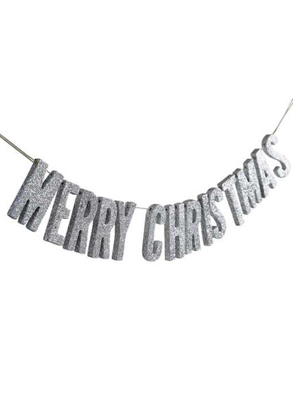 Silver Glitter Merry Christmas Wooden Bunting Banner, Silver