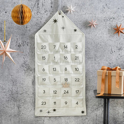 White Fabric Fill Your Own Fabric Christmas Advent Calendar with Wooden Star, White