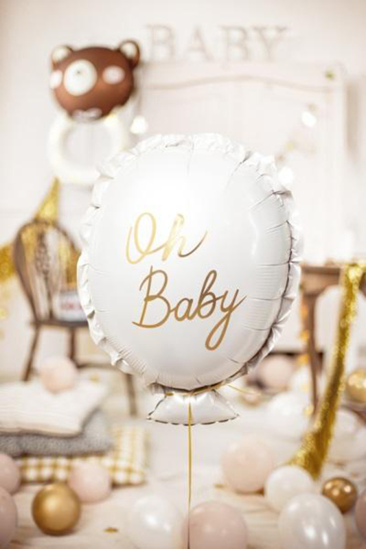 PartyDeco Oh Baby Foil Balloon, 53 x 69cm, White