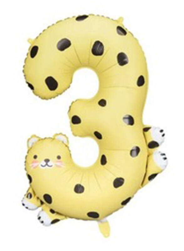 

PartyDeco Number 3 Cheetah Foil Balloon, 68 x 98cm, Yellow