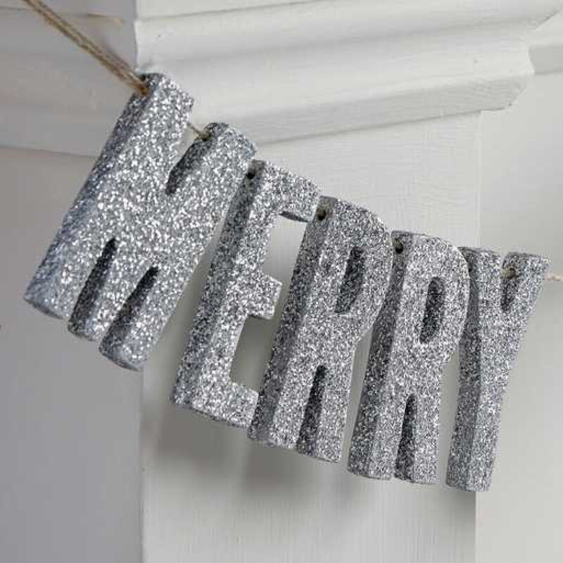 Silver Glitter Merry Christmas Wooden Bunting Banner, Silver