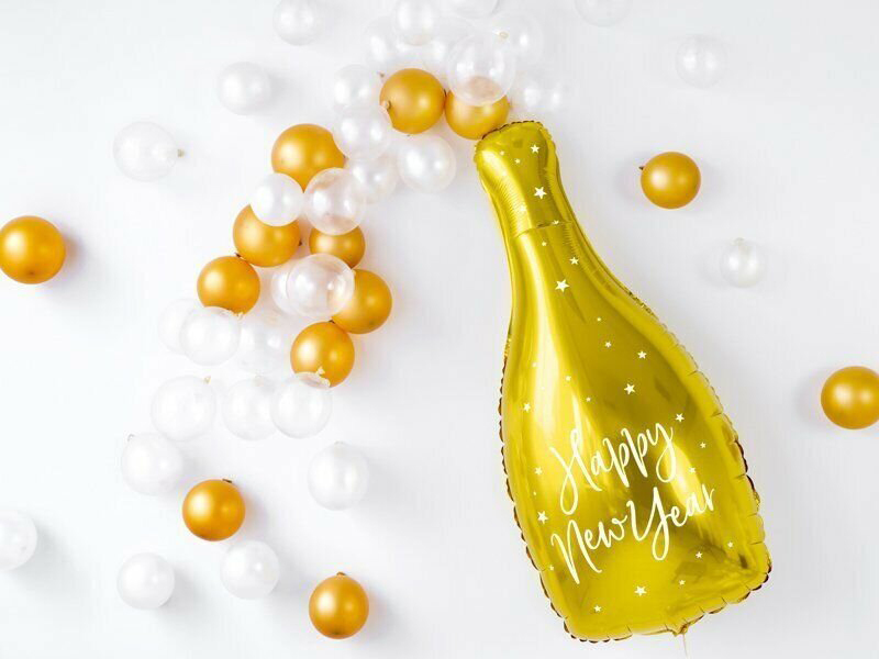 Happy New Year Bottle Foil Balloon, 32 x 82cm, Gold