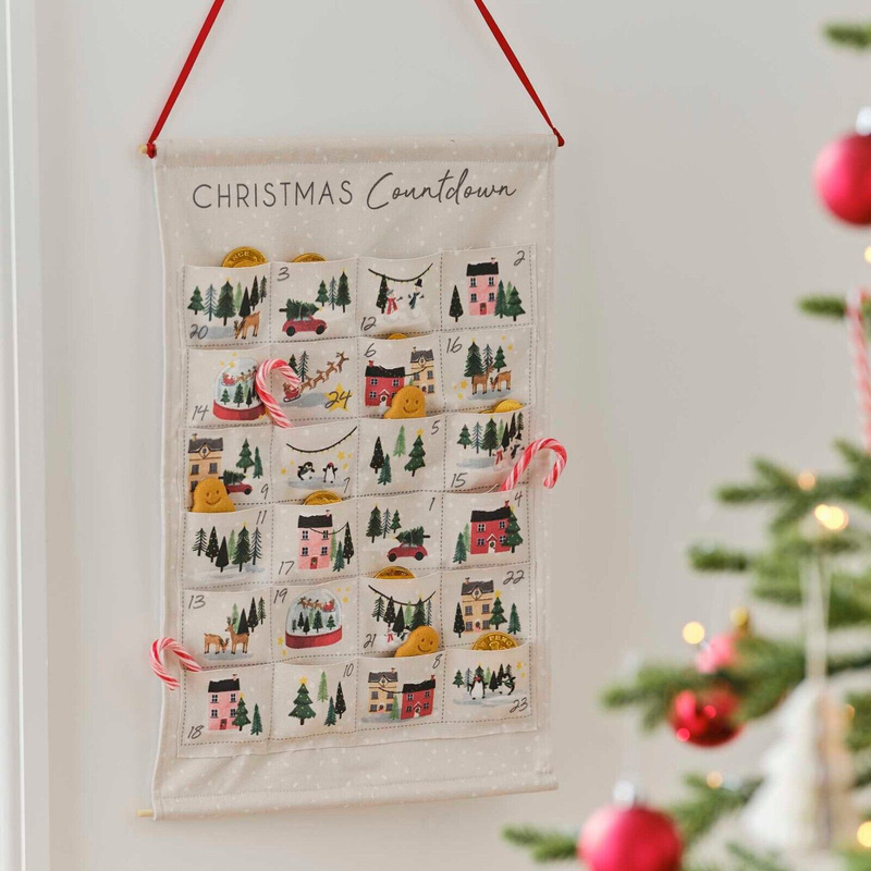 Ginger Ray Fabric Christmas Scene Advent Calendar, Multicolour