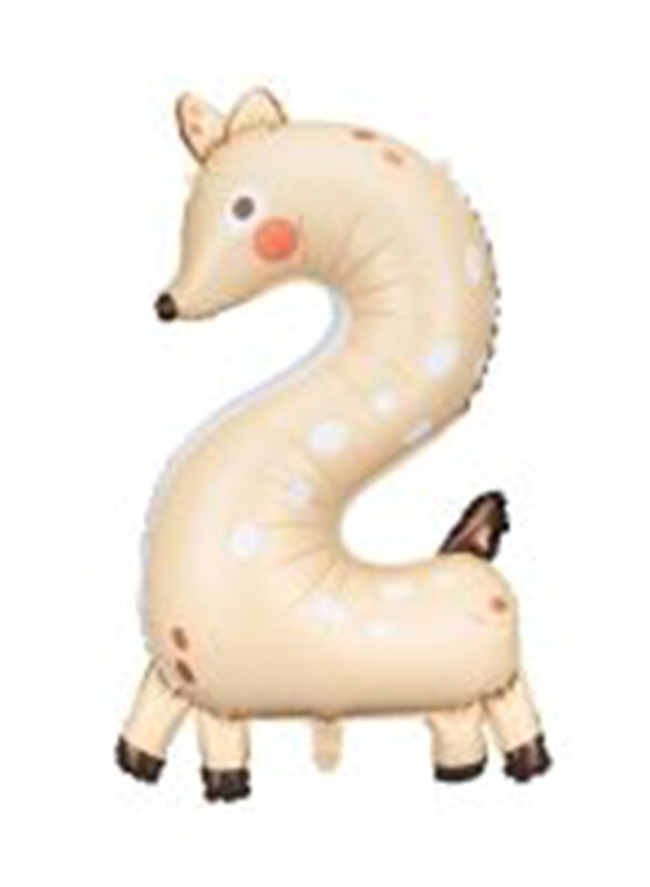 

PartyDeco Number 2 Roe-deer Foil Balloon, 65 x 102cm, Beige