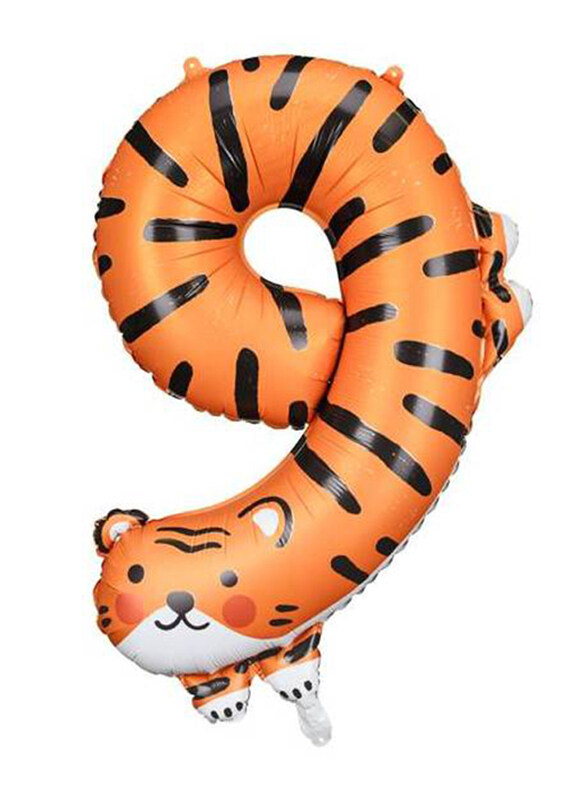 

PartyDeco Number 9 Tiger Foil Balloon, 64 x 87cm, Orange