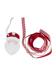 Santa Face with Pom Pom Hat Gift Tags & Ribbon, Red/White