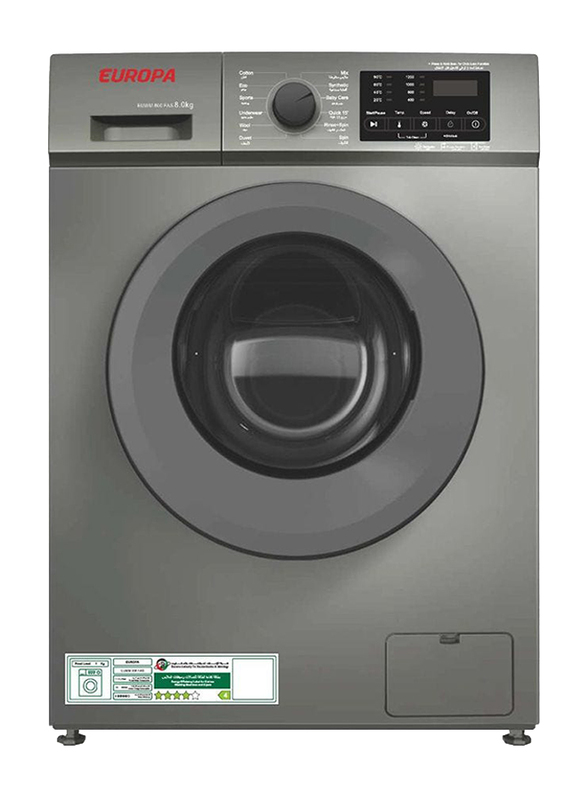Europa 8Kg 1400 RPM Front Load Washing Machine, EUWM-FAS 8KG, Silver