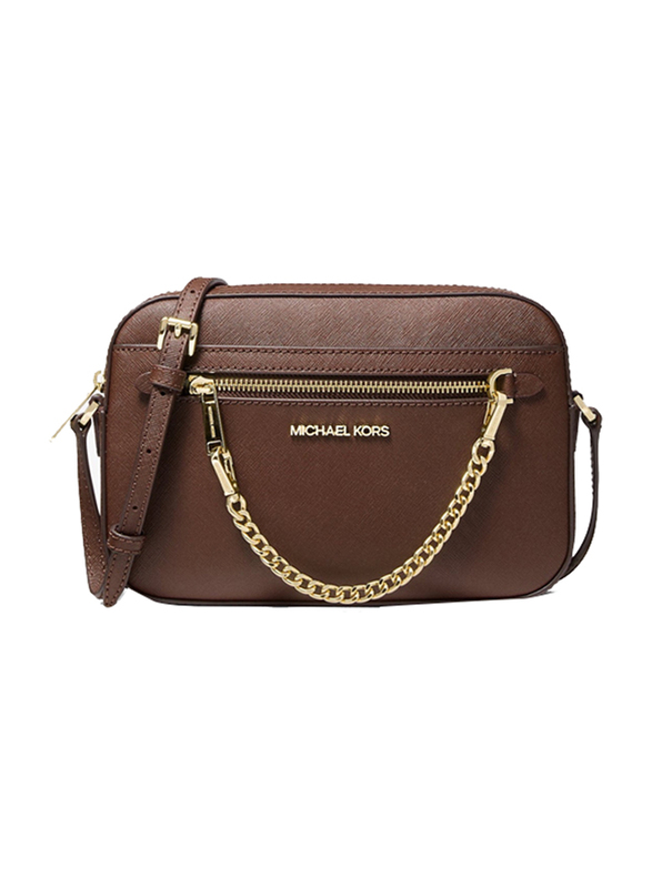 Michael Kors Jet Set Large Saffiano Leather Crossbody Bag for Women, Mocha Brown