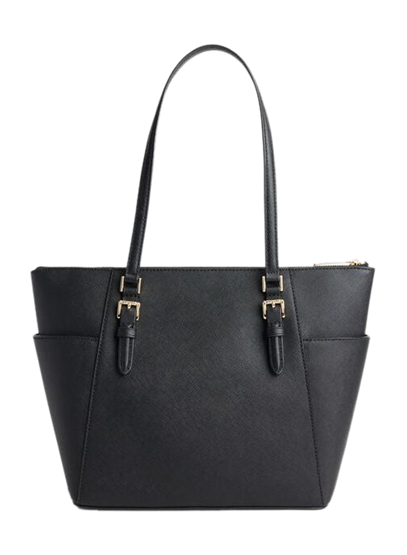 Michael Kors Charlotte Large Saffiano Leather Top-Zip Tote Bag for Women, Black