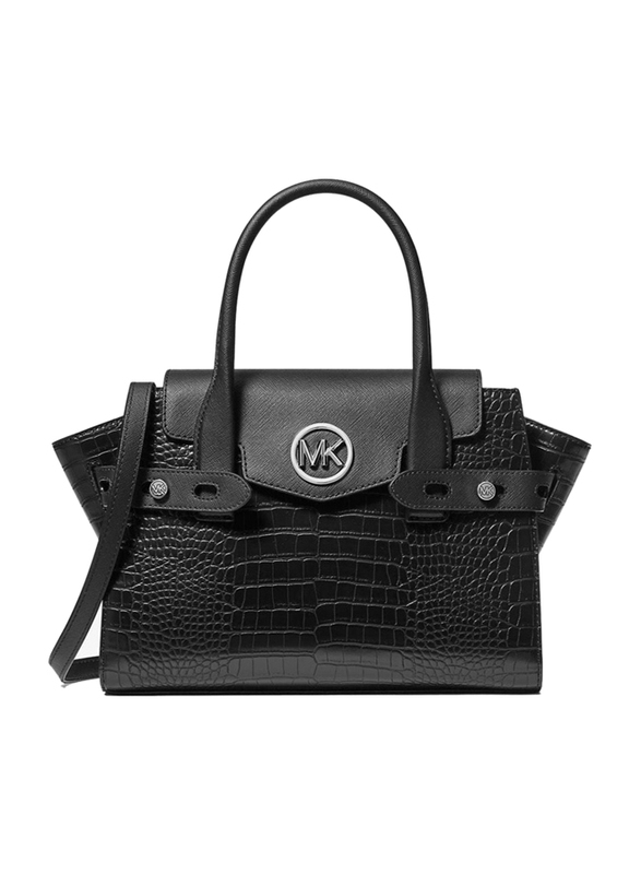 Michael Kors Carmen Medium Embossed Belted Satchel for Women, Black