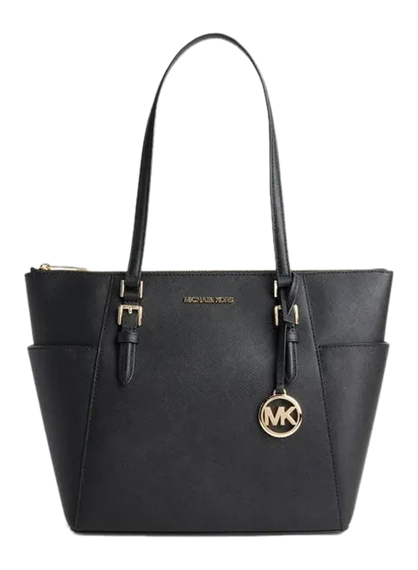 Michael Kors Charlotte Large Saffiano Leather Top-Zip Tote Bag for Women, Black