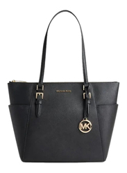 Michael Kors Charlotte Large Saffiano Leather Top-Zip Tote Bag for Women, 35T0GCFT7L-1, Black