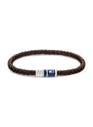 Tommy Hilfiger 2790295S Leather Braided Bracelet for Men, 17cm, Brown