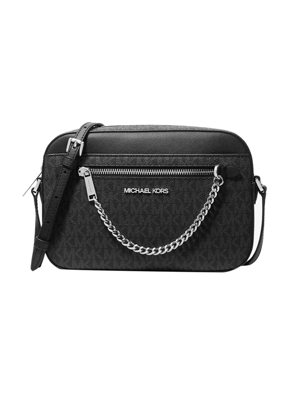 Michael Kors Jet Set Large Logo Crossbody Bag for Women, Black