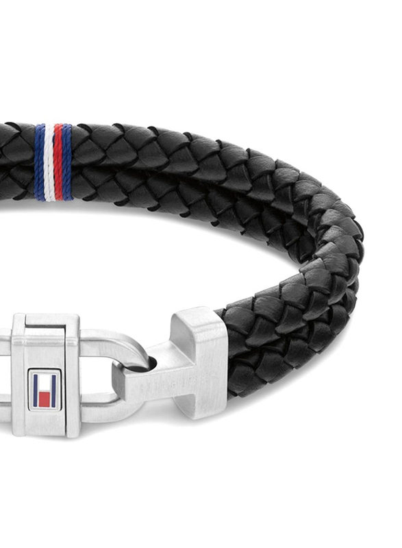 Tommy Hilfiger 2790361 Leather Braided Bracelet for Men, 19cm, Black