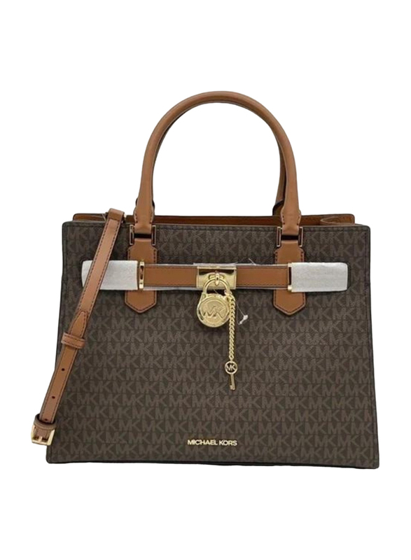 Michael Kors Hamilton Medium Key Lock Satchel for Women, Brown