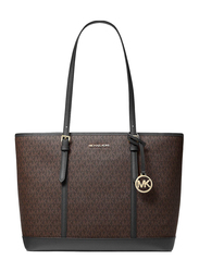 Michael Kors Jet Set Travel Large Logo Tote Bag for Women, Brown/Black