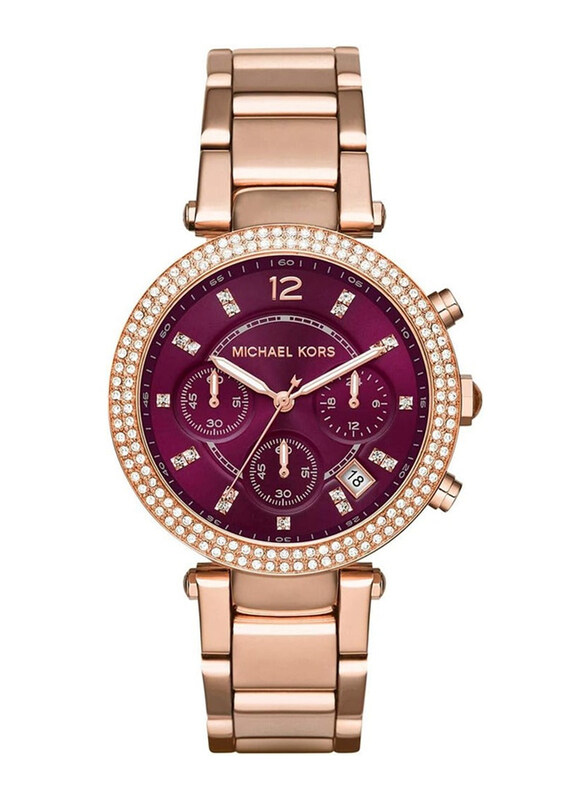 

Michael Kors Parker Analog Watch for Women with Stainless Steel Band, Water Resistant and Chronograph, MK6264, Rose Gold-Pink
