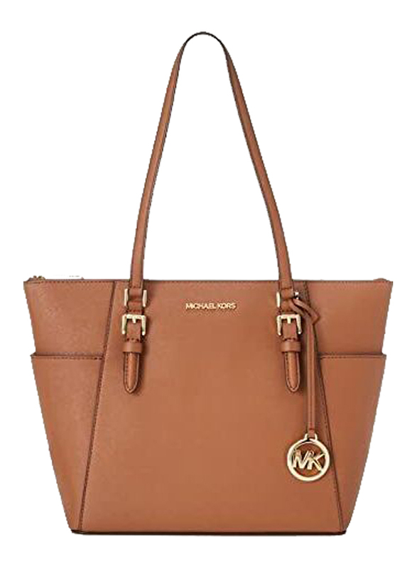 Michael Kors Charlotte Large Saffiano Leather Top-Zip Tote Bag for Women, 35T0GCFT7L-1, Luggage Brown