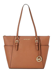 Michael Kors Charlotte Large Saffiano Leather Top-Zip Tote Bag for Women, Luggage Brown