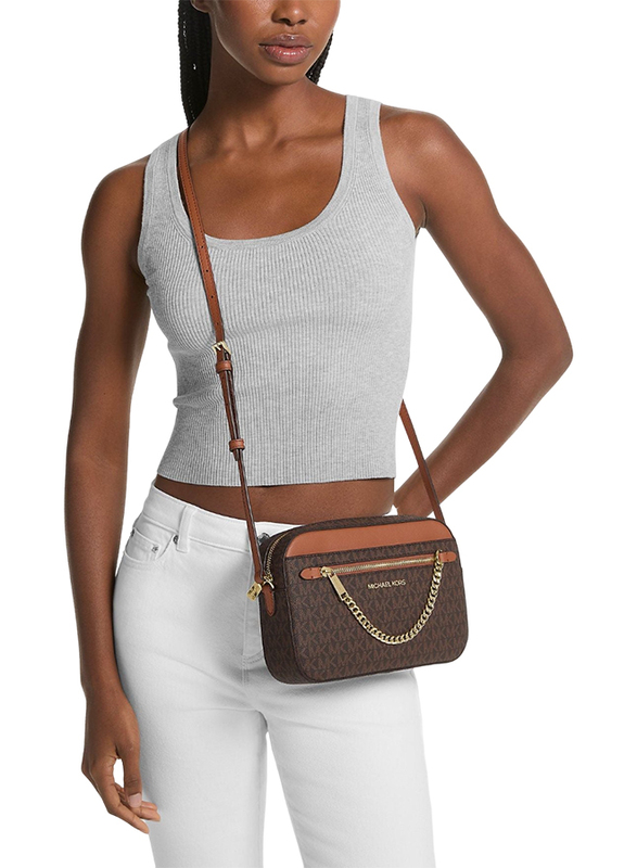 Michael Kors Jet Set Large Logo Crossbody Bag for Women, Brown