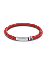 Tommy Hilfiger 2790404 Leather Braided Bracelet for Men, 19cm, Red