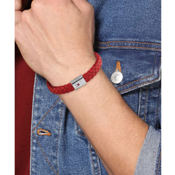 Tommy Hilfiger 2790329 Leather Braided Bracelet for Men, 19cm, Red