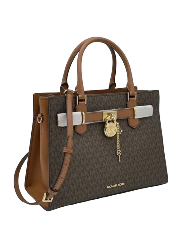 Michael Kors Hamilton Medium Key Lock Satchel for Women, Brown