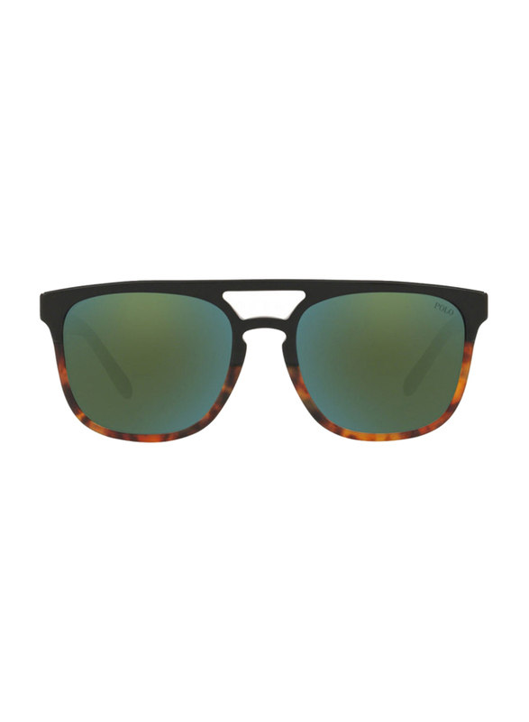 Polo Ralph Lauren Full-Rim Square Brown Sunglasses for Men, Green Lens, P412552606R54, 54/18/145